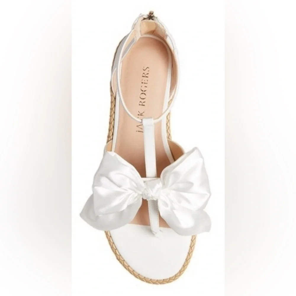NIB [Jack Rogers] Heidi Satin Bow Accent T-Strap Zip Flat Sandals Women’s Sz 6 - Picture 4 of 14